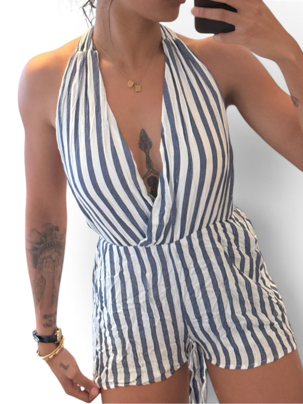 Lulu's Navy & White Halter Stripe Romper